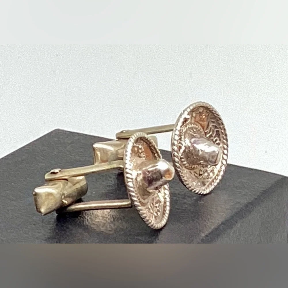 925 Sterling Silver Sombrero Hat Cuff Links Mexican